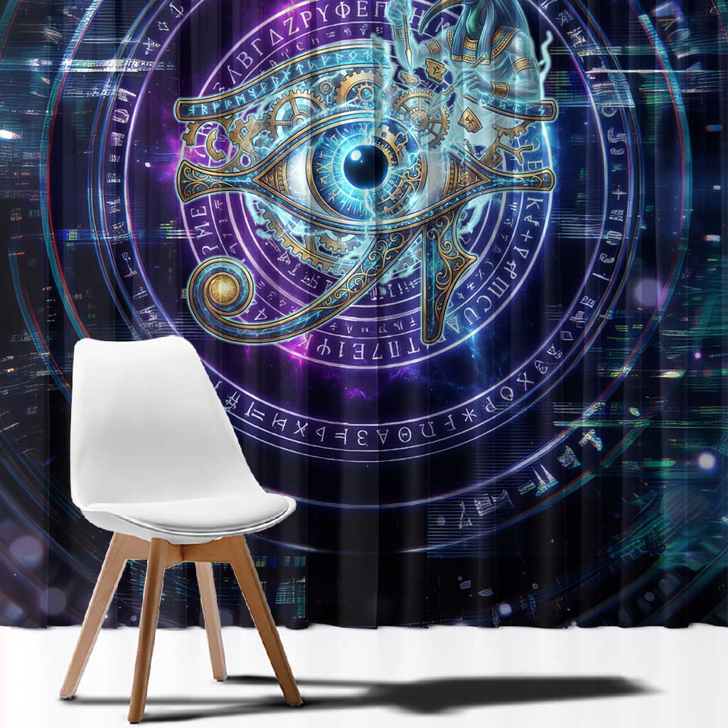 Thoth Ancient Egyptian Cosmic Window Curtain with Sacred Eye and Baboon Symbol Theme