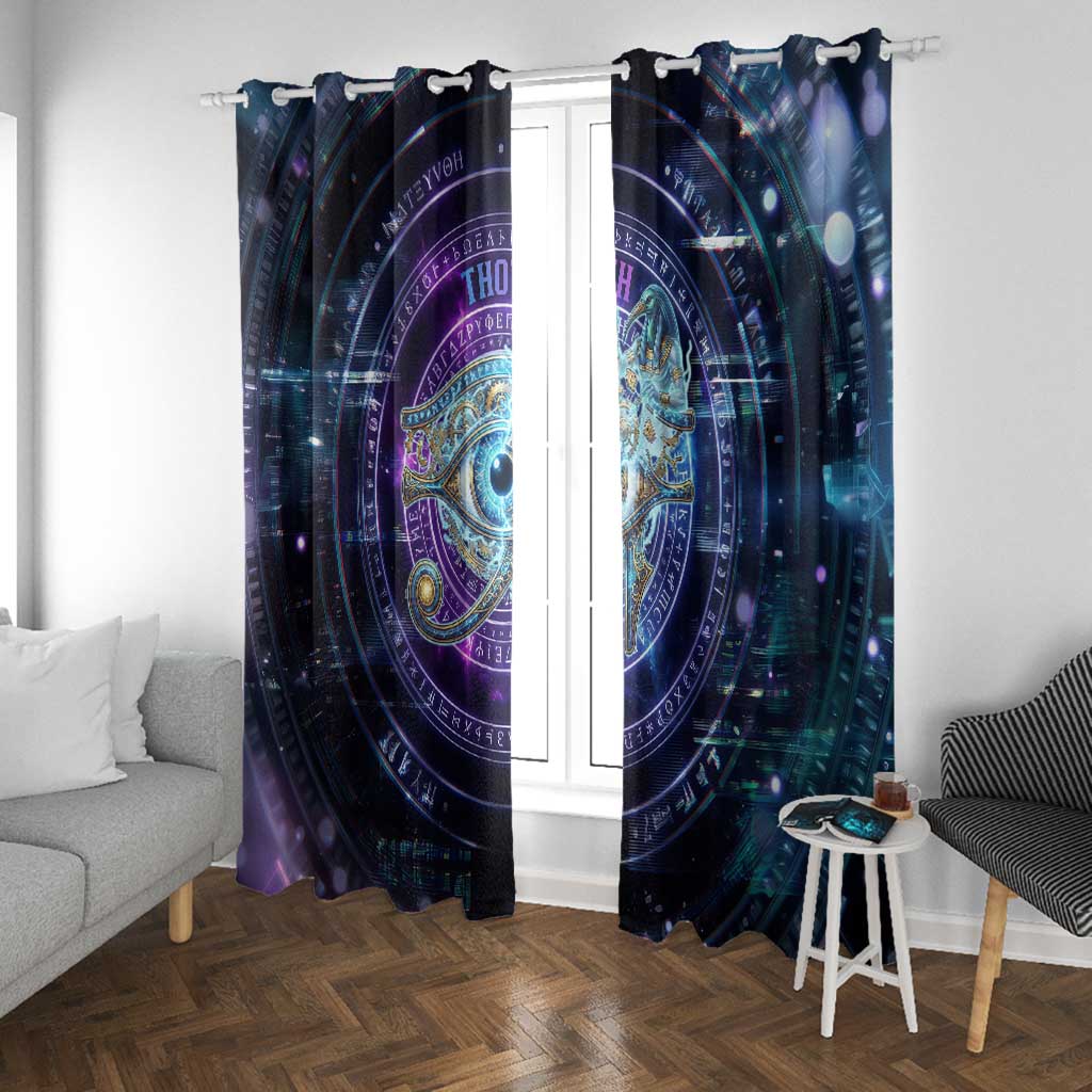 Thoth Ancient Egyptian Cosmic Window Curtain with Sacred Eye and Baboon Symbol Theme
