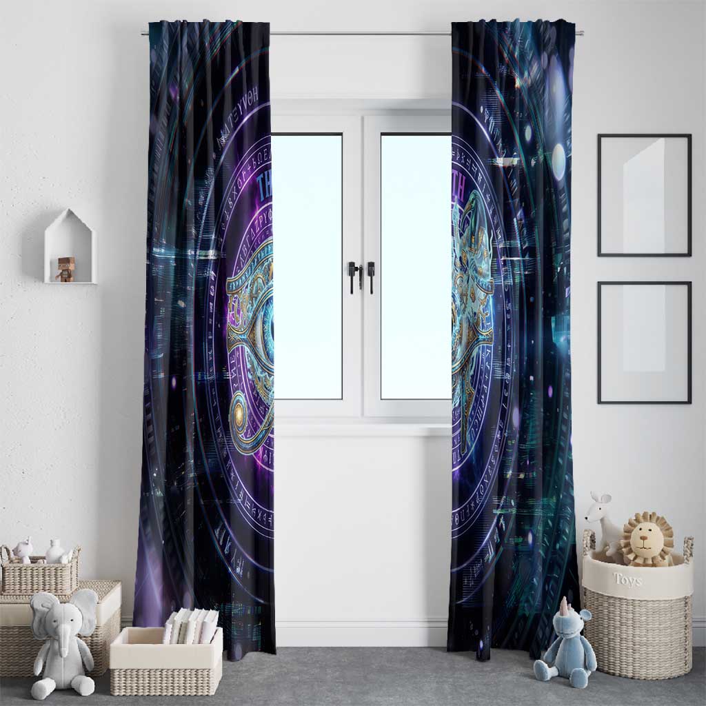 Thoth Ancient Egyptian Cosmic Window Curtain with Sacred Eye and Baboon Symbol Theme