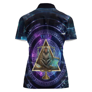 Thoth Ancient Egyptian Cosmic Women Polo Shirt with Sacred Eye and Baboon Symbol Theme