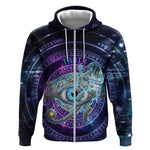 Thoth Ancient Egyptian Cosmic Zip Hoodie with Sacred Eye and Baboon Symbol Theme