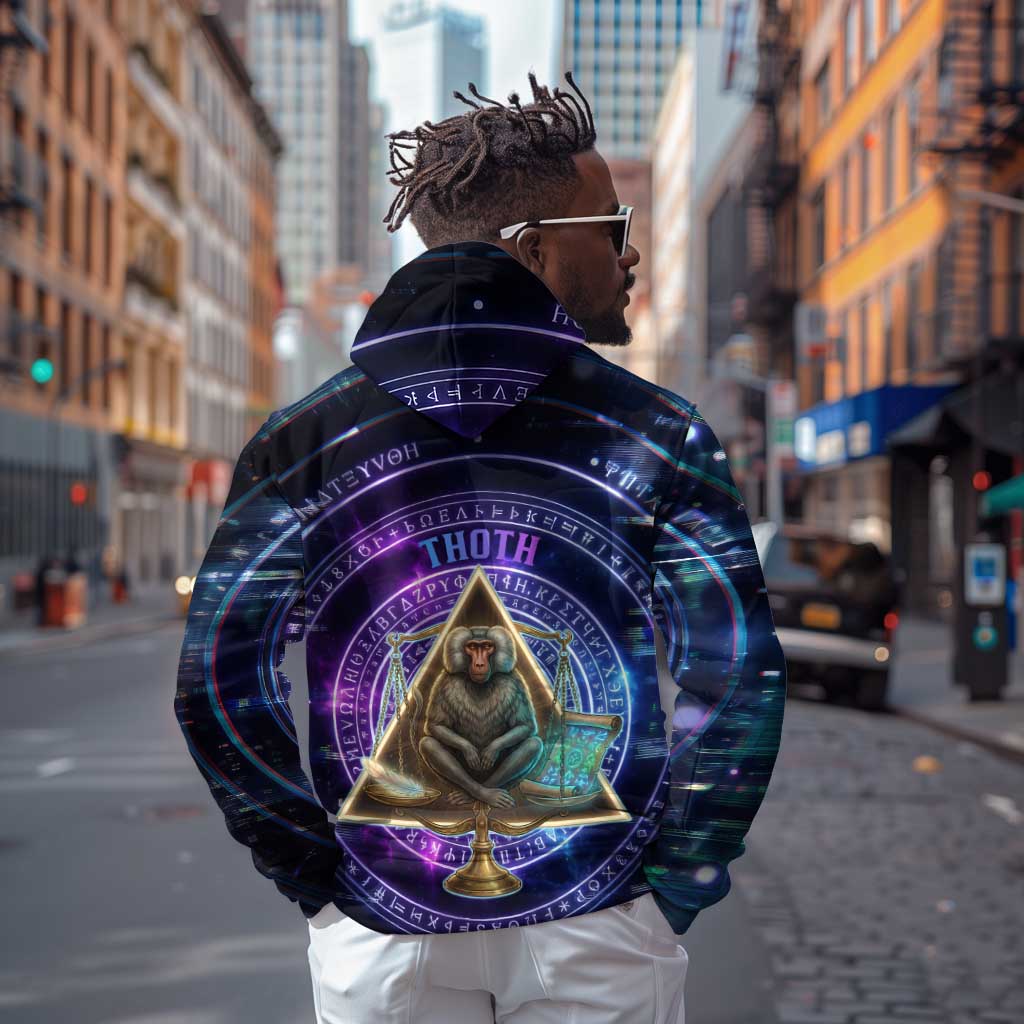 Thoth Ancient Egyptian Cosmic Zip Hoodie with Sacred Eye and Baboon Symbol Theme