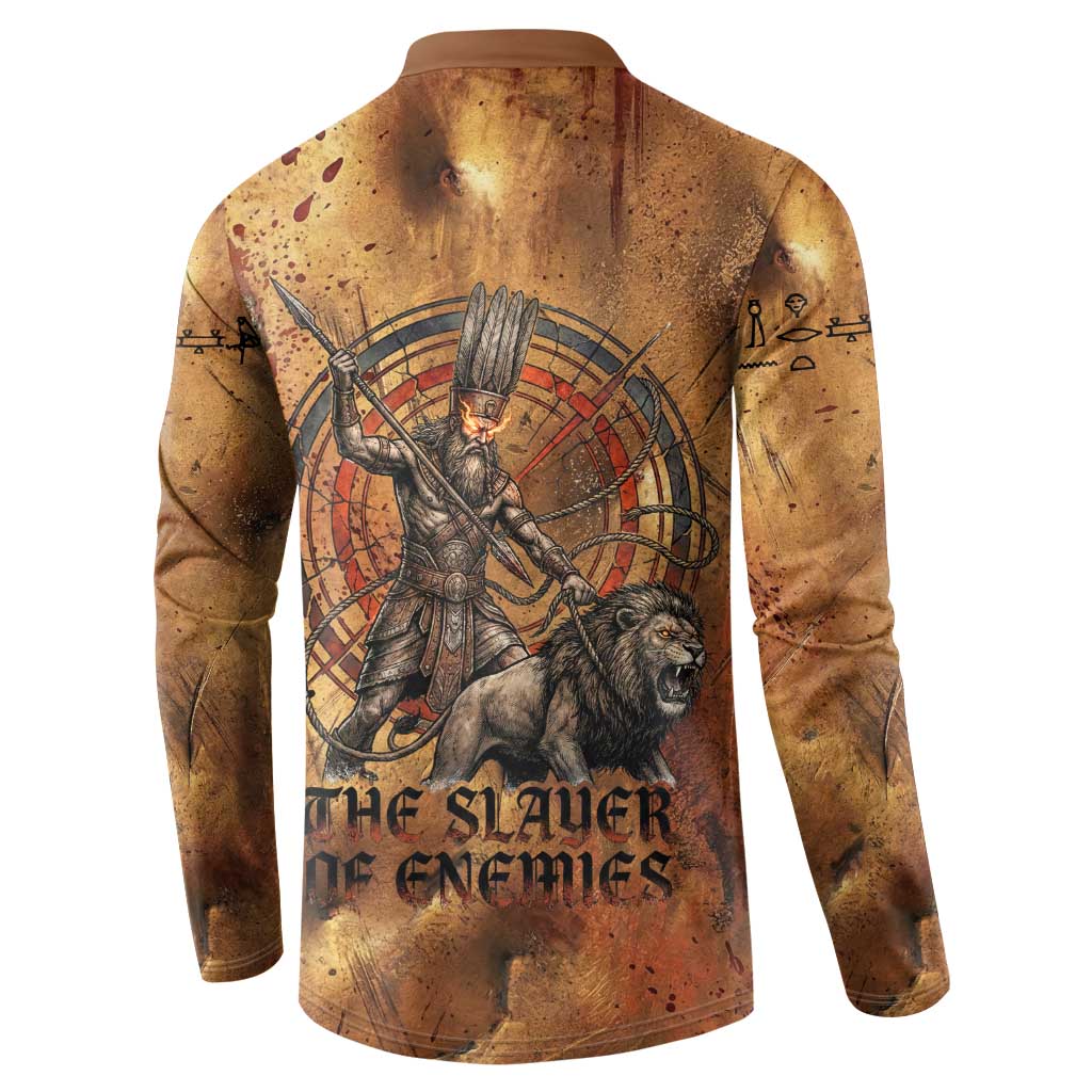 Onuris Button Sweatshirt Egyptian War God Slayer of Enemies Spear Lion Ancient Battle