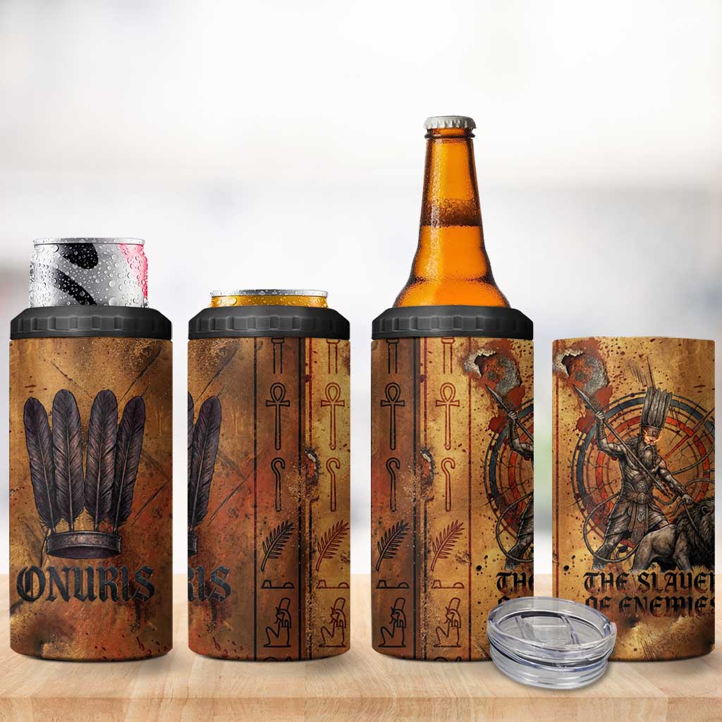 Onuris 4 in 1 Can Cooler Tumbler Egyptian War God Slayer of Enemies Spear Lion Ancient Battle