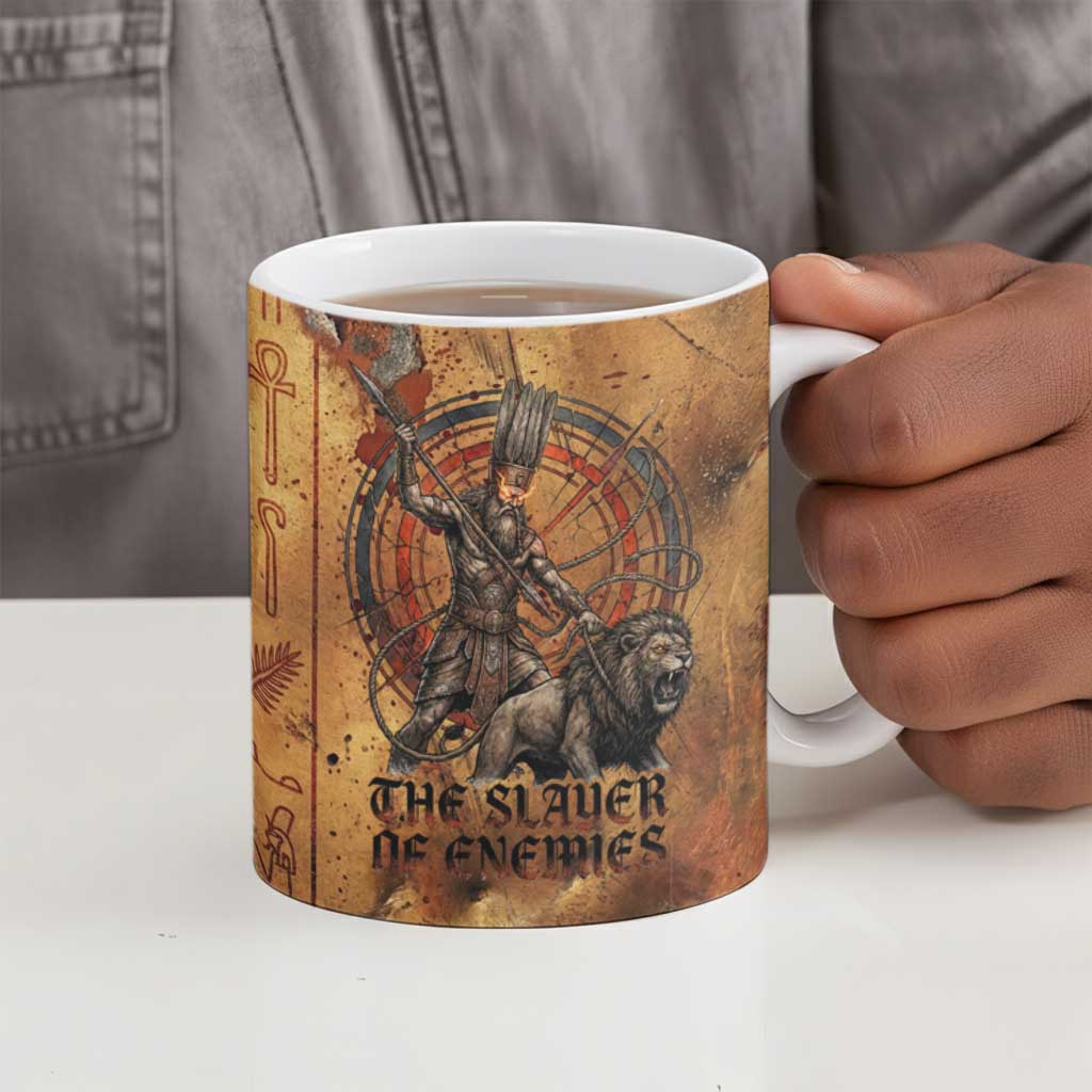 Onuris Ceramic Mug Egyptian War God Slayer of Enemies Spear Lion Ancient Battle
