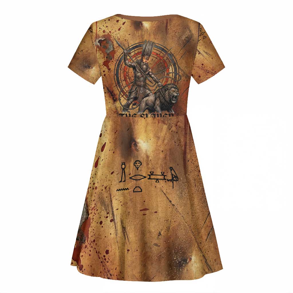 Onuris Kid Short Sleeve Dress Egyptian War God Slayer of Enemies Spear Lion Ancient Battle
