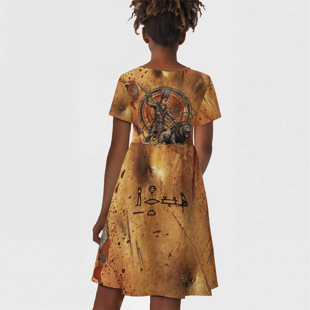 Onuris Kid Short Sleeve Dress Egyptian War God Slayer of Enemies Spear Lion Ancient Battle