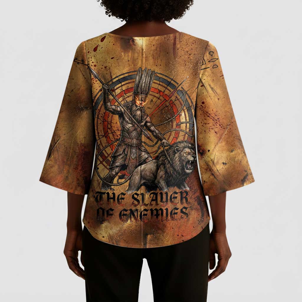 Onuris Kimono Sleeve Blouse Egyptian War God Slayer of Enemies Spear Lion Ancient Battle