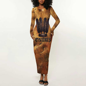 Onuris Long Sleeve Bodycon Dress Egyptian War God Slayer of Enemies Spear Lion Ancient Battle