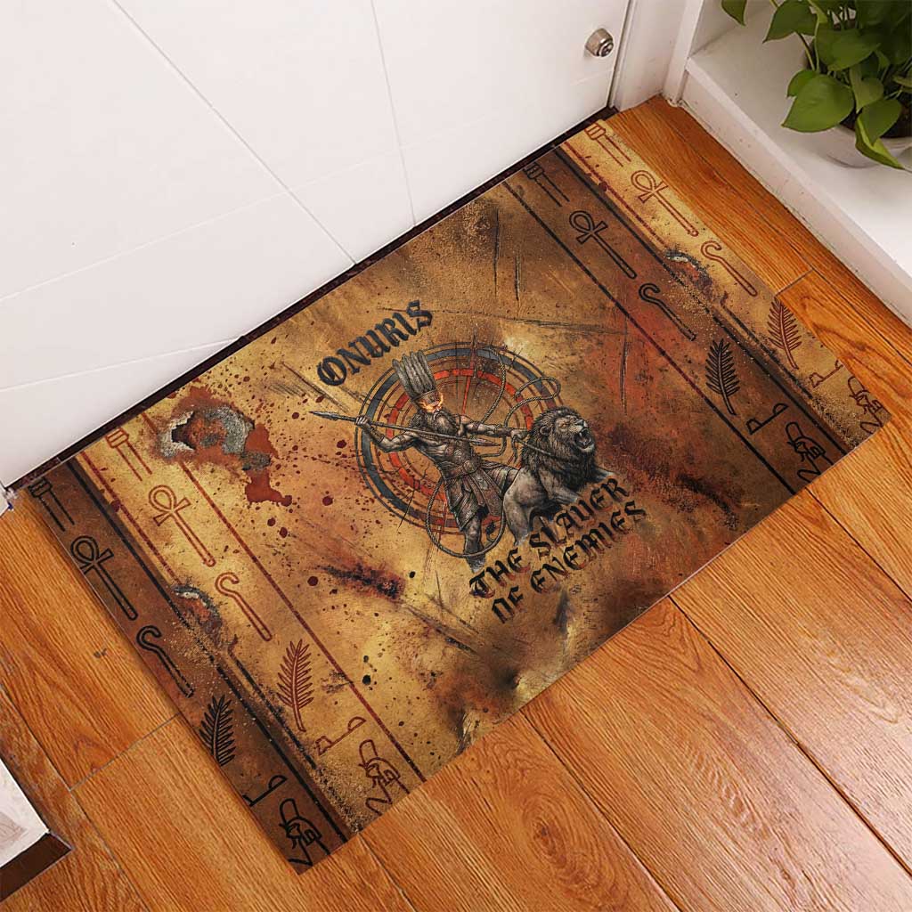 Onuris Rubber Doormat Egyptian War God Slayer of Enemies Spear Lion Ancient Battle