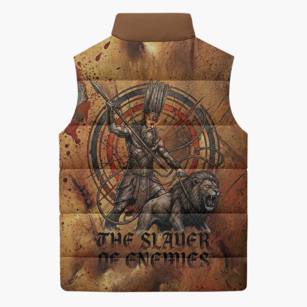 Onuris Sleeveless Puffer Jacket Egyptian War God Slayer of Enemies Spear Lion Ancient Battle