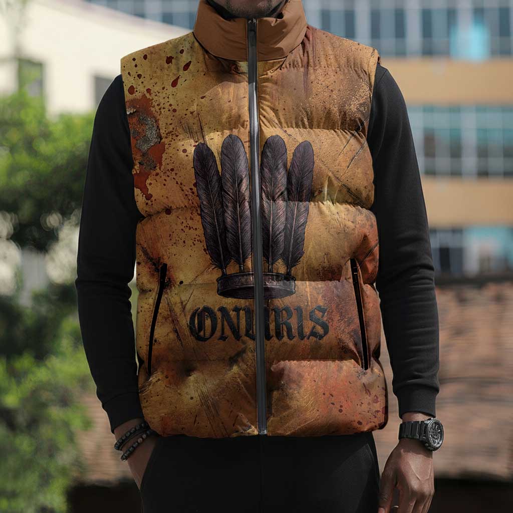 Onuris Sleeveless Puffer Jacket Egyptian War God Slayer of Enemies Spear Lion Ancient Battle