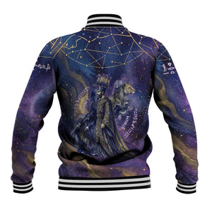 Onuris Baseball Jacket Cosmic Warrior Egyptian God Eye of Horus Spears Starry Night