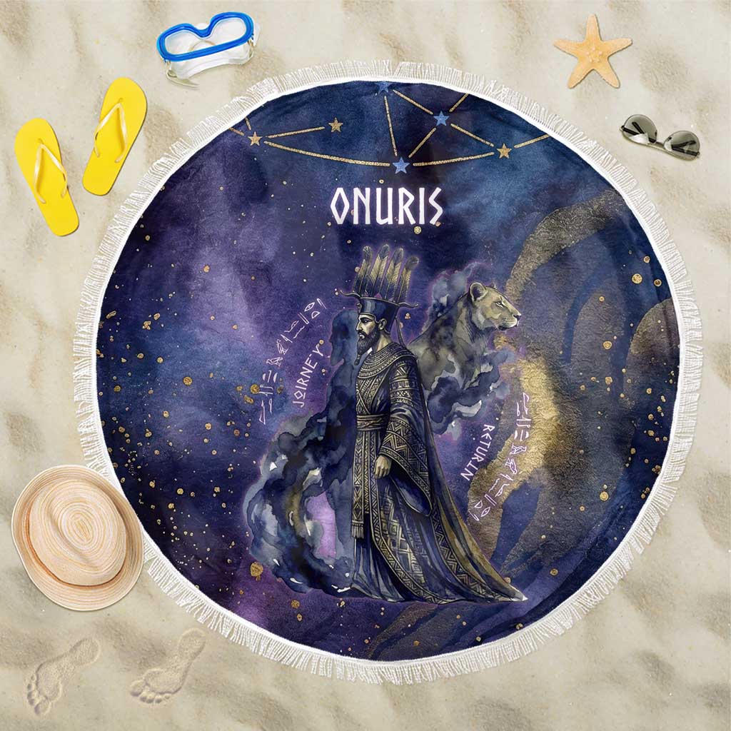 Onuris Beach Blanket Cosmic Warrior Egyptian God Eye of Horus Spears Starry Night