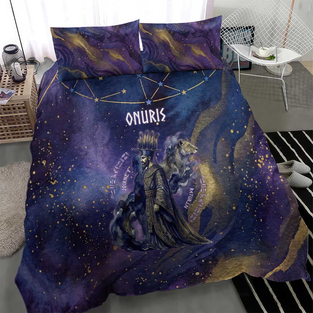 Onuris Bedding Set Cosmic Warrior Egyptian God Eye of Horus Spears Starry Night