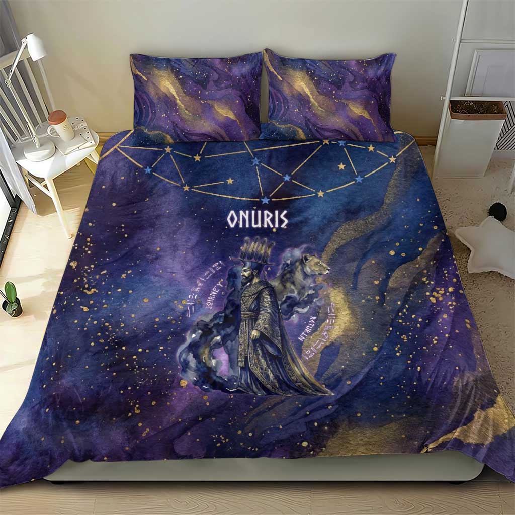 Onuris Bedding Set Cosmic Warrior Egyptian God Eye of Horus Spears Starry Night