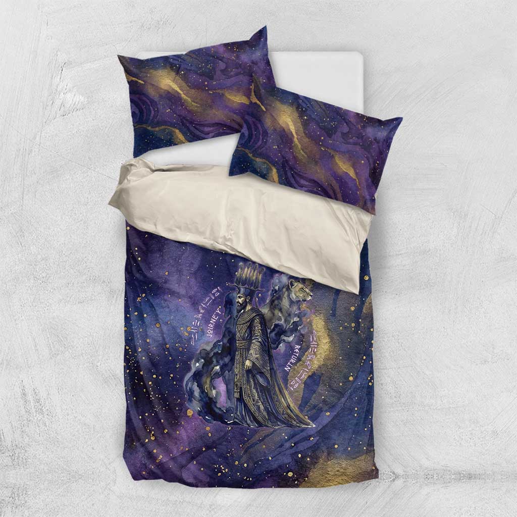 Onuris Bedding Set Cosmic Warrior Egyptian God Eye of Horus Spears Starry Night