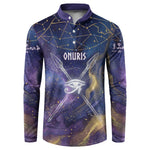 Onuris Button Sweatshirt Cosmic Warrior Egyptian God Eye of Horus Spears Starry Night