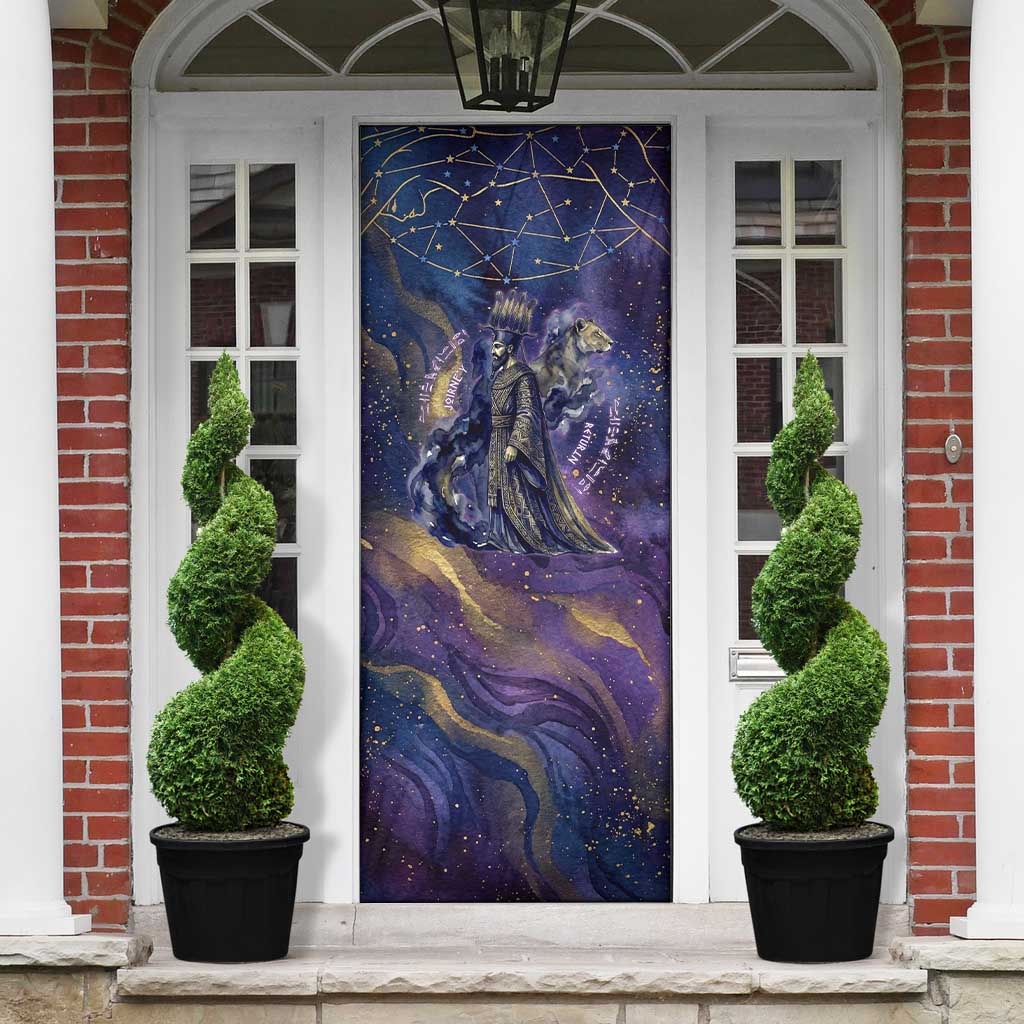 Onuris Door Cover Cosmic Warrior Egyptian God Eye of Horus Spears Starry Night