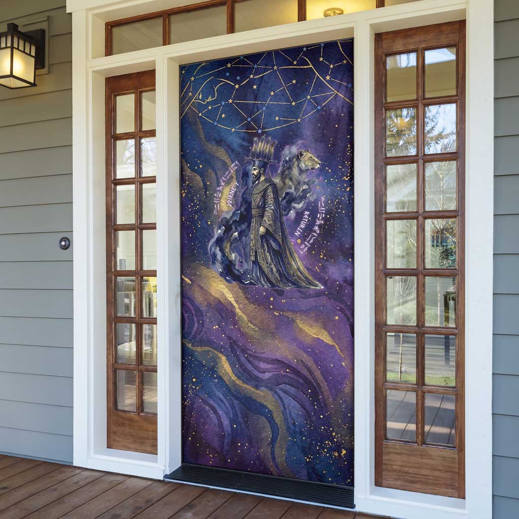 Onuris Door Cover Cosmic Warrior Egyptian God Eye of Horus Spears Starry Night