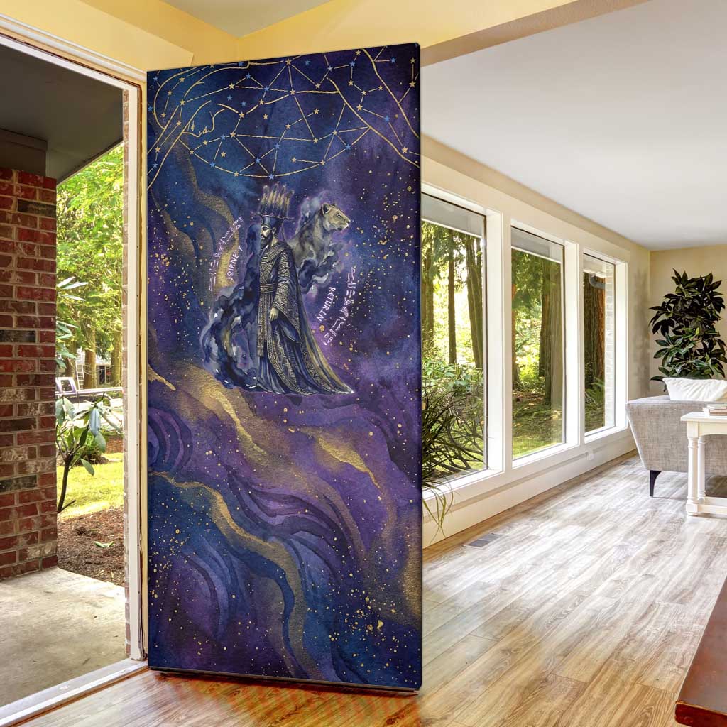 Onuris Door Cover Cosmic Warrior Egyptian God Eye of Horus Spears Starry Night