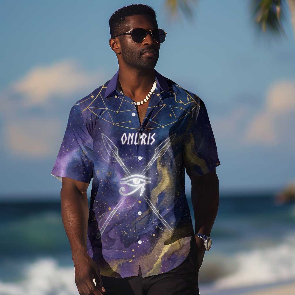 Onuris Hawaiian Shirt Cosmic Warrior Egyptian God Eye of Horus Spears Starry Night