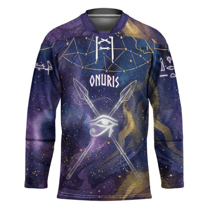 Onuris Hockey Jersey Cosmic Warrior Egyptian God Eye of Horus Spears Starry Night