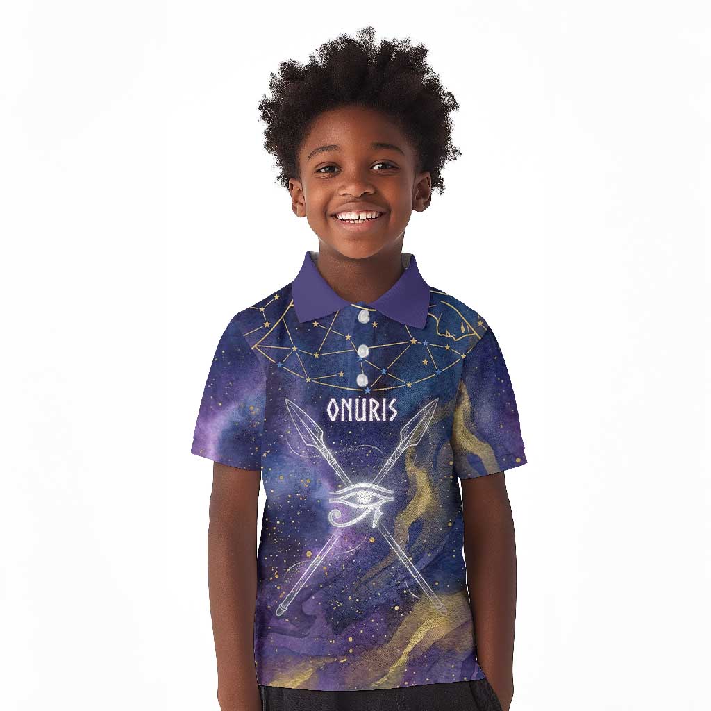 Onuris Kid Polo Shirt Cosmic Warrior Egyptian God Eye of Horus Spears Starry Night