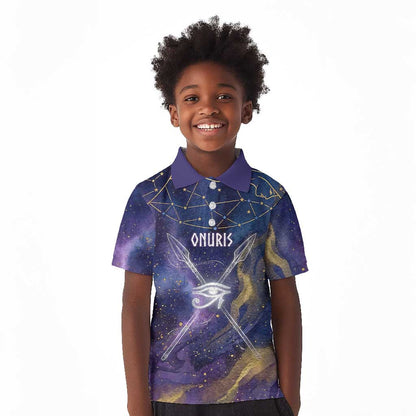 Onuris Kid Polo Shirt Cosmic Warrior Egyptian God Eye of Horus Spears Starry Night