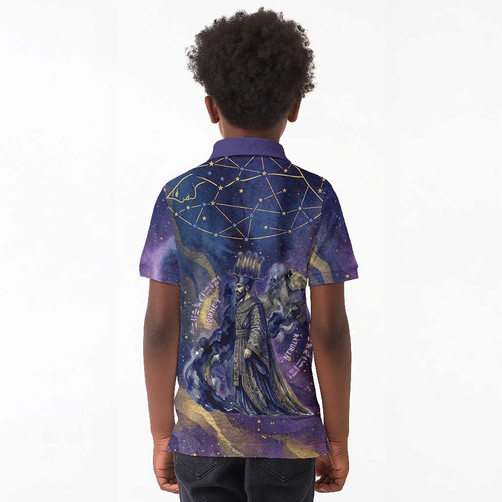 Onuris Kid Polo Shirt Cosmic Warrior Egyptian God Eye of Horus Spears Starry Night