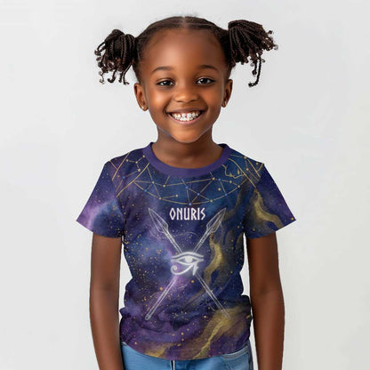 Onuris Kid T shirt Cosmic Warrior Egyptian God Eye of Horus Spears Starry Night