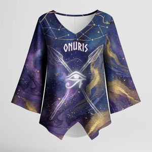 Onuris Kimono Sleeve Blouse Cosmic Warrior Egyptian God Eye of Horus Spears Starry Night