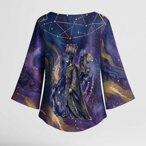 Onuris Kimono Sleeve Blouse Cosmic Warrior Egyptian God Eye of Horus Spears Starry Night