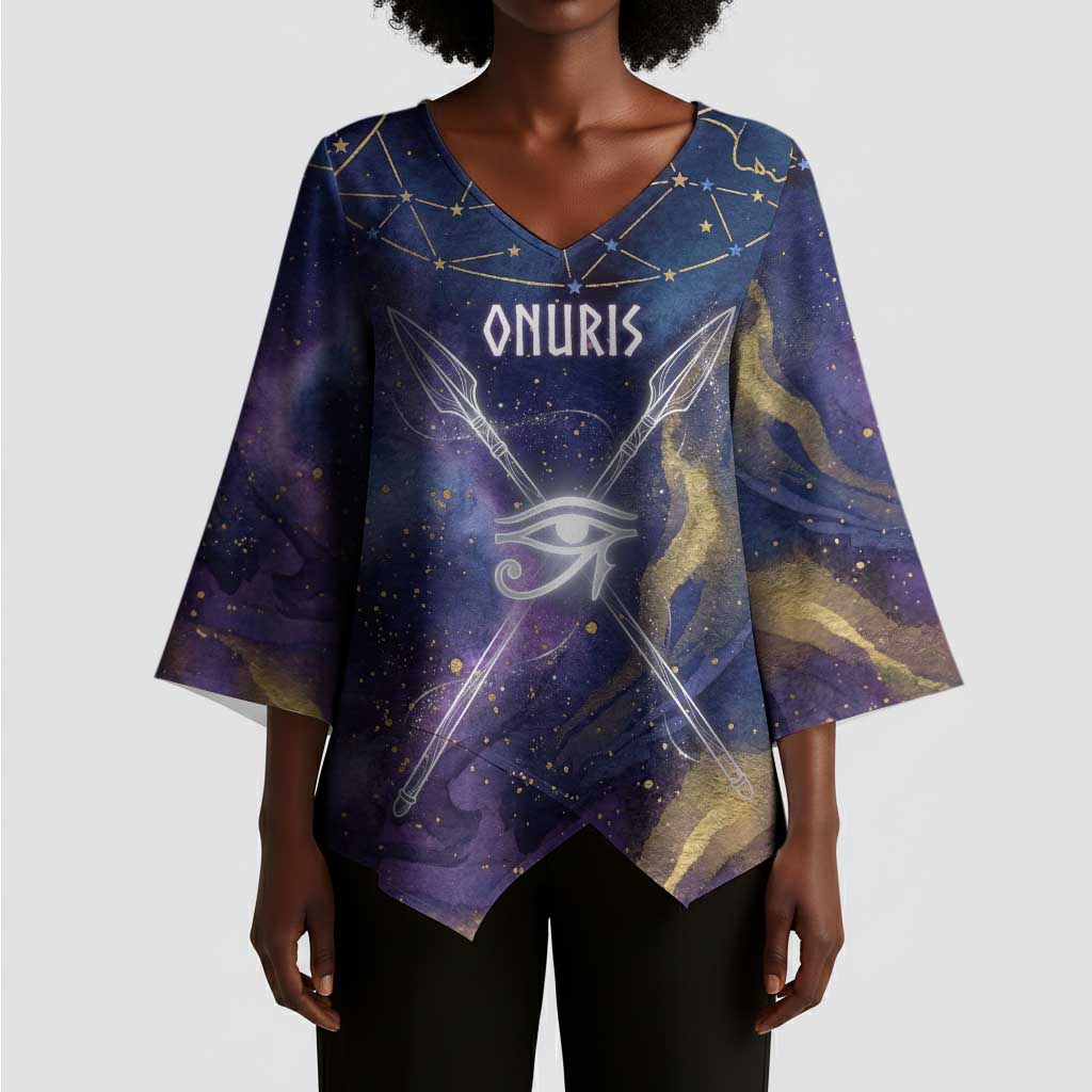 Onuris Kimono Sleeve Blouse Cosmic Warrior Egyptian God Eye of Horus Spears Starry Night