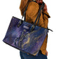 Onuris Leather Tote Bag Cosmic Warrior Egyptian God Eye of Horus Spears Starry Night