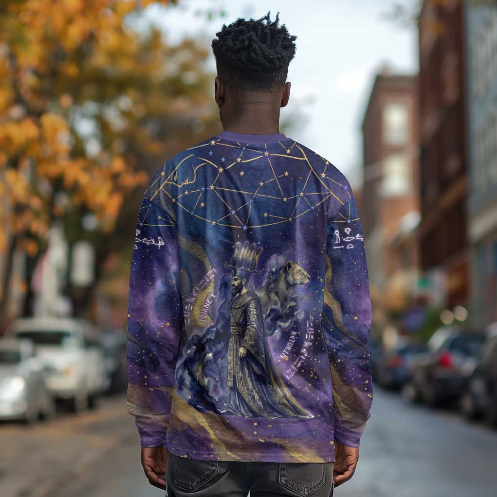 Onuris Long Sleeve Shirt Cosmic Warrior Egyptian God Eye of Horus Spears Starry Night