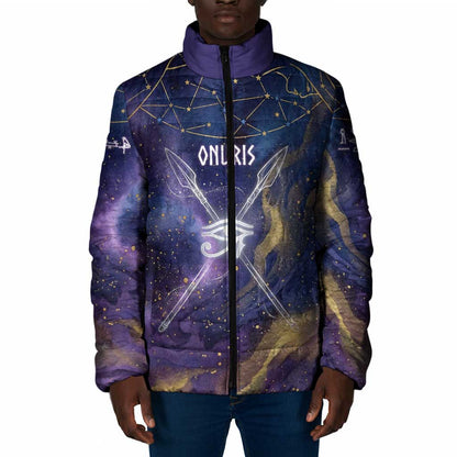 Onuris Padded Jacket Cosmic Warrior Egyptian God Eye of Horus Spears Starry Night