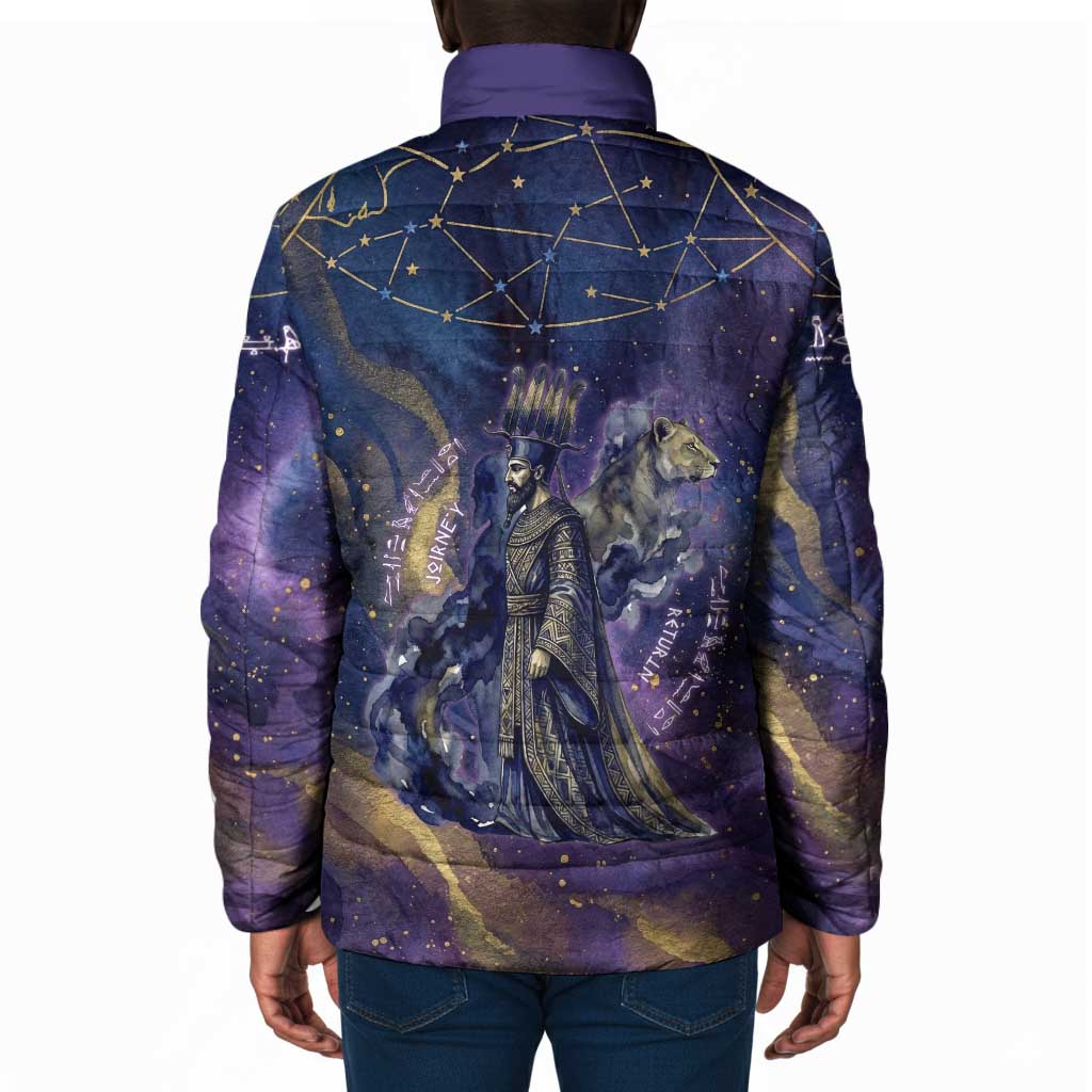 Onuris Padded Jacket Cosmic Warrior Egyptian God Eye of Horus Spears Starry Night