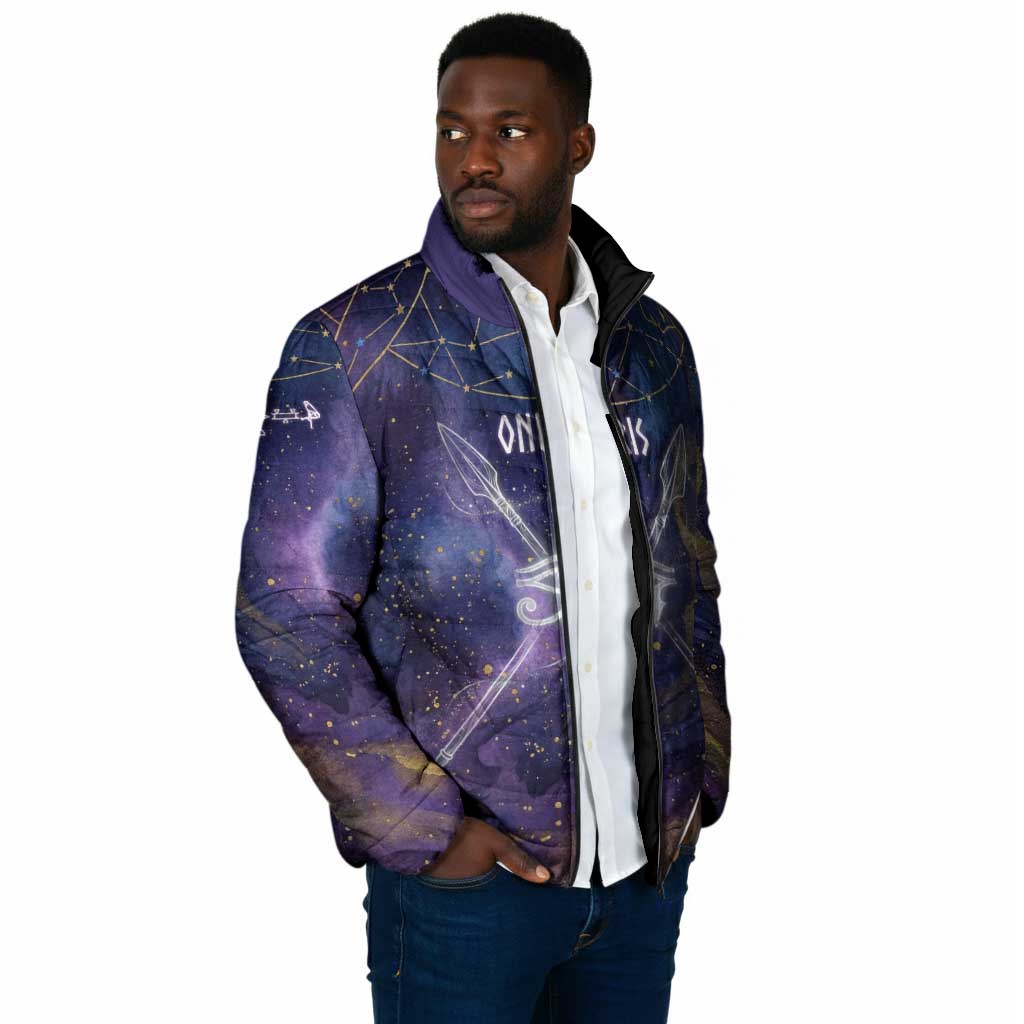 Onuris Padded Jacket Cosmic Warrior Egyptian God Eye of Horus Spears Starry Night