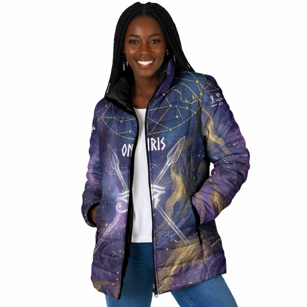 Onuris Padded Jacket Cosmic Warrior Egyptian God Eye of Horus Spears Starry Night