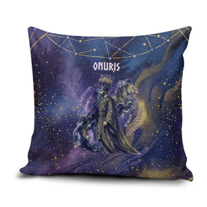 Onuris Pillow Cover Cosmic Warrior Egyptian God Eye of Horus Spears Starry Night