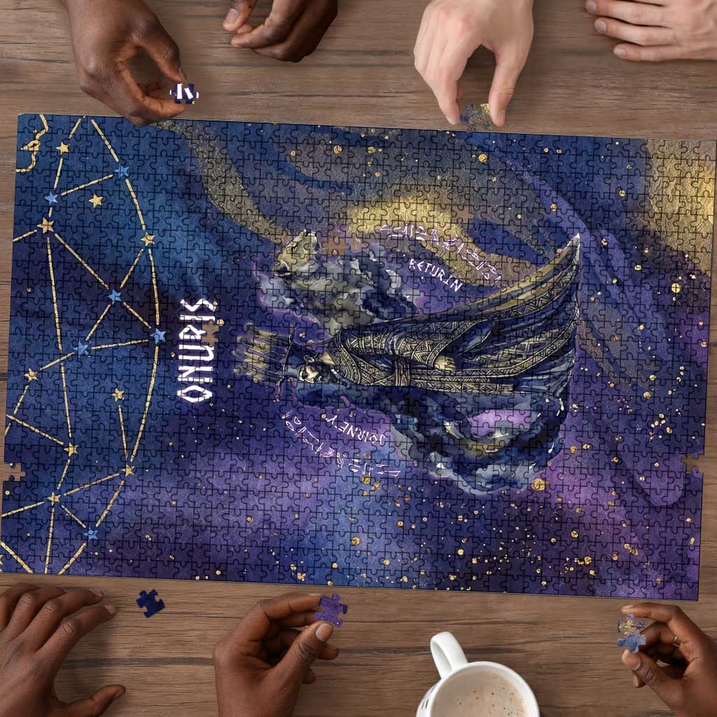 Onuris Puzzle Cosmic Warrior Egyptian God Eye of Horus Spears Starry Night
