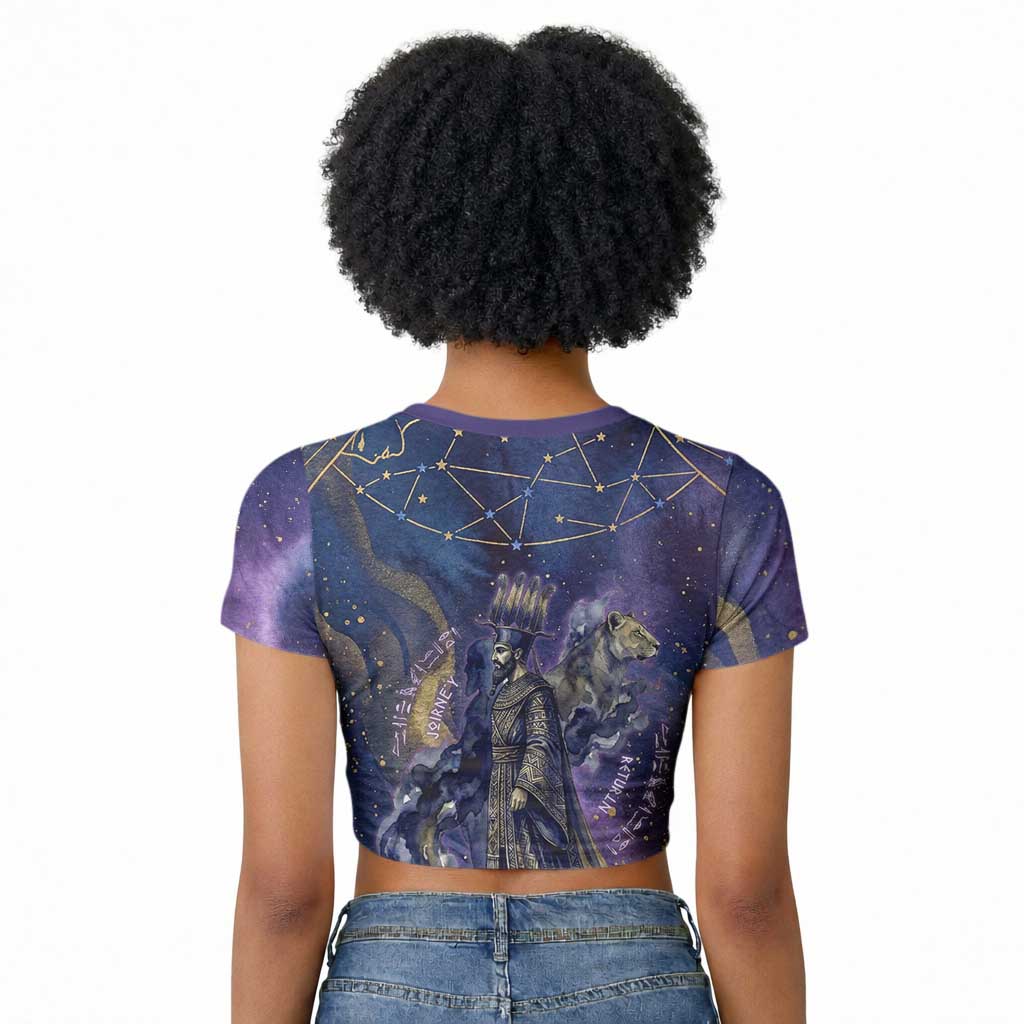 Onuris Raglan Cropped T shirt Cosmic Warrior Egyptian God Eye of Horus Spears Starry Night