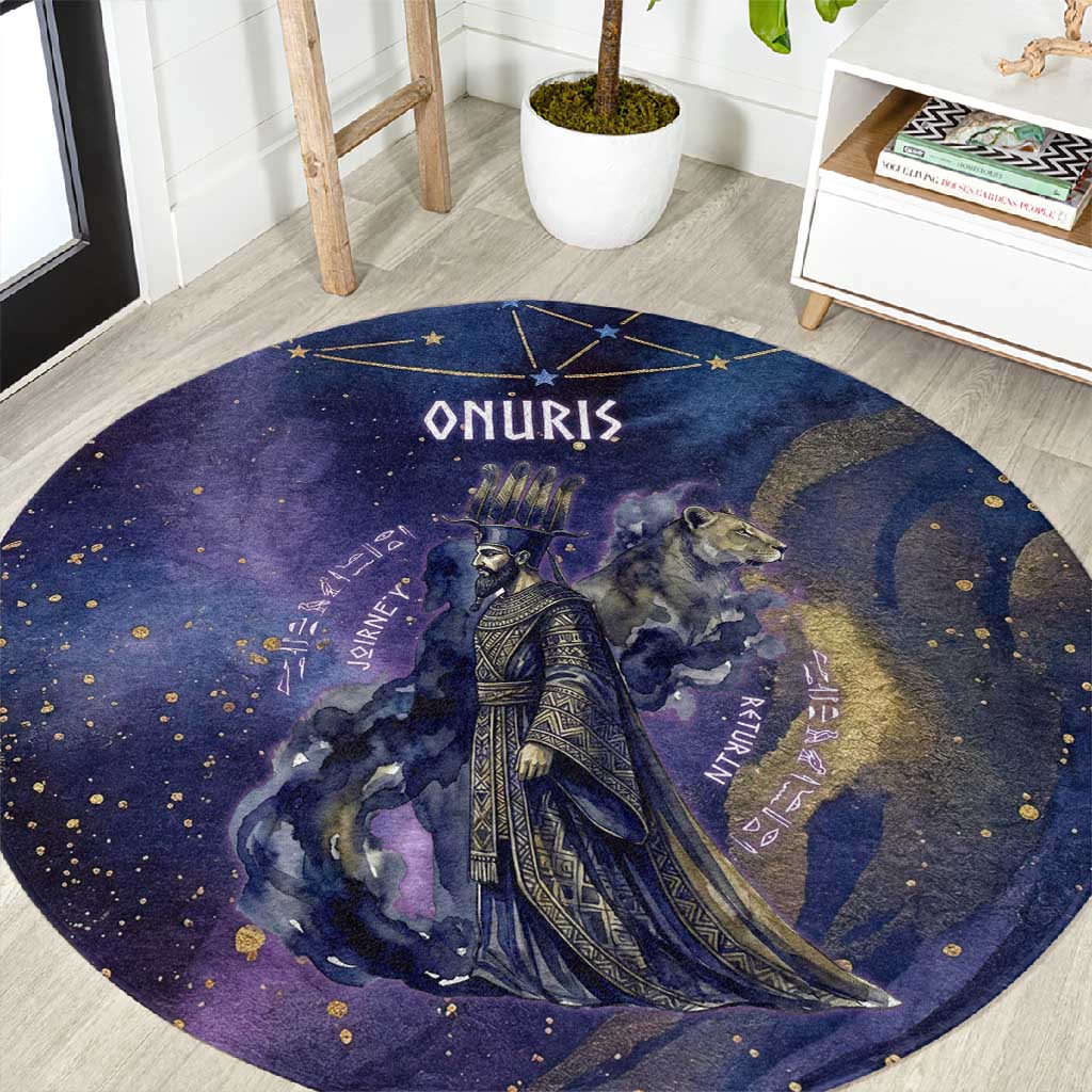 Onuris Round Carpet Cosmic Warrior Egyptian God Eye of Horus Spears Starry Night