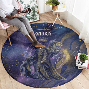 Onuris Round Carpet Cosmic Warrior Egyptian God Eye of Horus Spears Starry Night