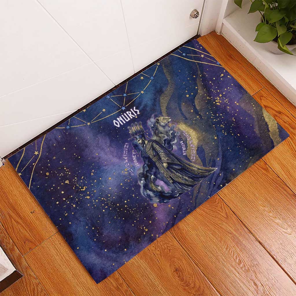 Onuris Rubber Doormat Cosmic Warrior Egyptian God Eye of Horus Spears Starry Night