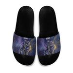 Onuris Slide Sandals Cosmic Warrior Egyptian God Eye of Horus Spears Starry Night