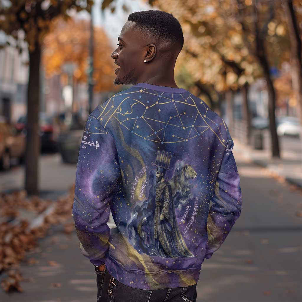 Onuris Sweatshirt Cosmic Warrior Egyptian God Eye of Horus Spears Starry Night