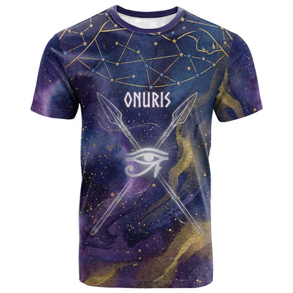 Onuris T shirt Cosmic Warrior Egyptian God Eye of Horus Spears Starry Night