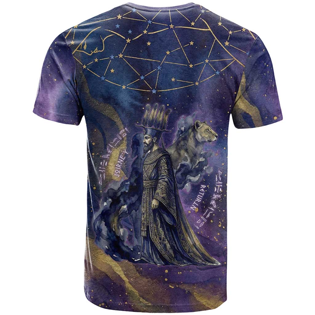 Onuris T shirt Cosmic Warrior Egyptian God Eye of Horus Spears Starry Night
